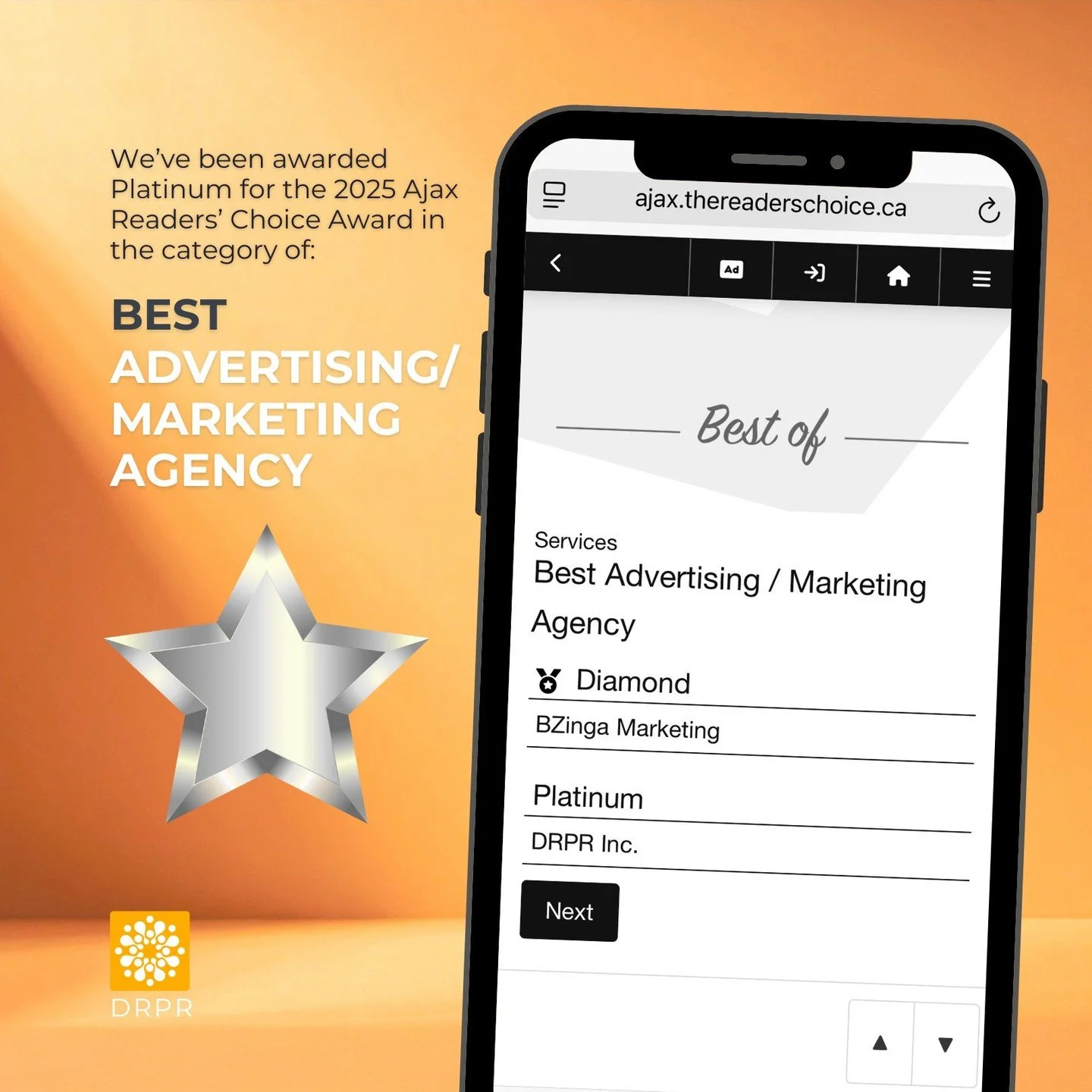 I'm so grateful to share this news!✨

DRPR has been awarded Platinum for the 2025 Ajax Reader&rsquo;s Choice Award in the category of Best Advertising / Marketing Agency🎉

Thank you to our incredible community, clients, and partners for trusting us 