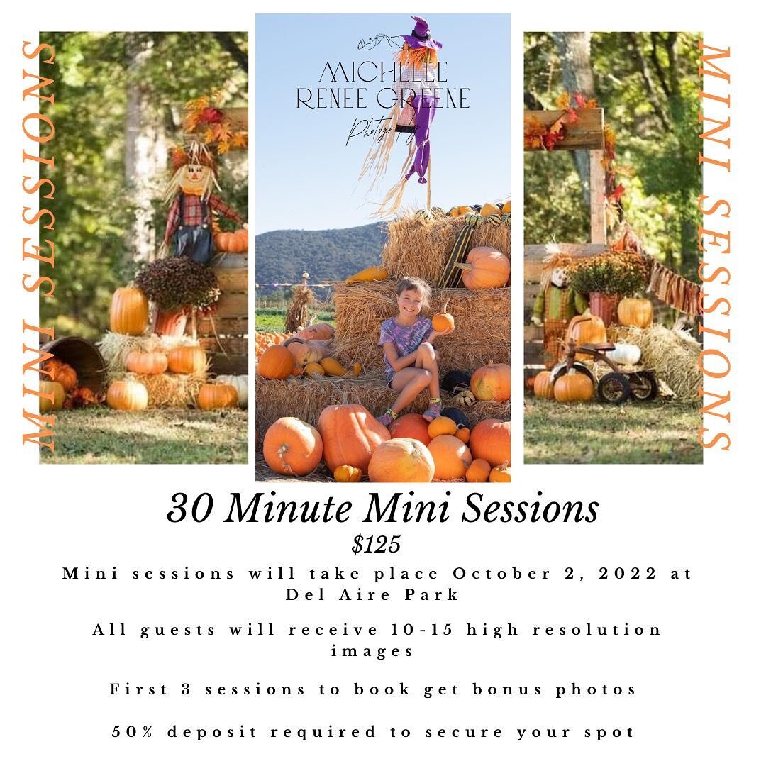 hey heyyyyy 👋🏻 i am SO EXCITED to announce that @cubanita_lokita_ of @events_bydesign_ &amp; i will be hosting fall mini sessions on Sunday, October 2 at Del Aire Park 📸✨ 

we&rsquo;ll have candy, hay stacks, &amp; tons of pumpkin fun!! i promise 