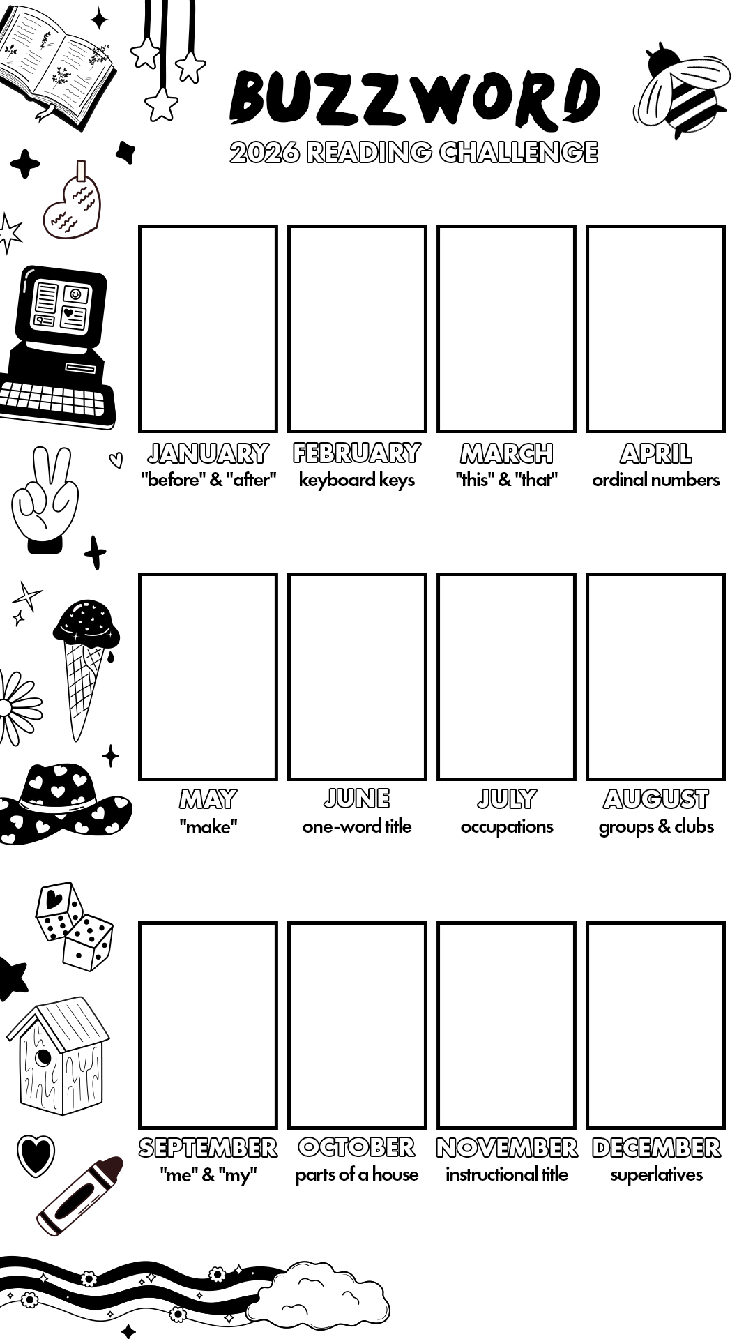 Buzzword Title Prompts - Black &amp; White - Cover Inserts