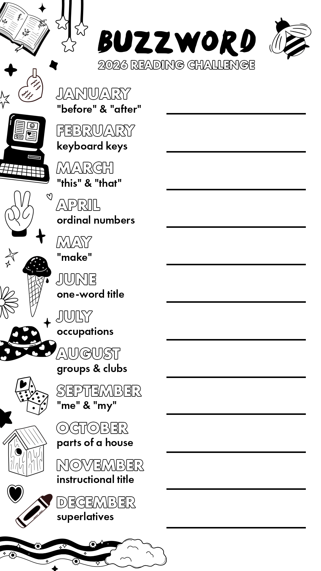 Buzzword Title Prompts - Black &amp; White - Title Inserts