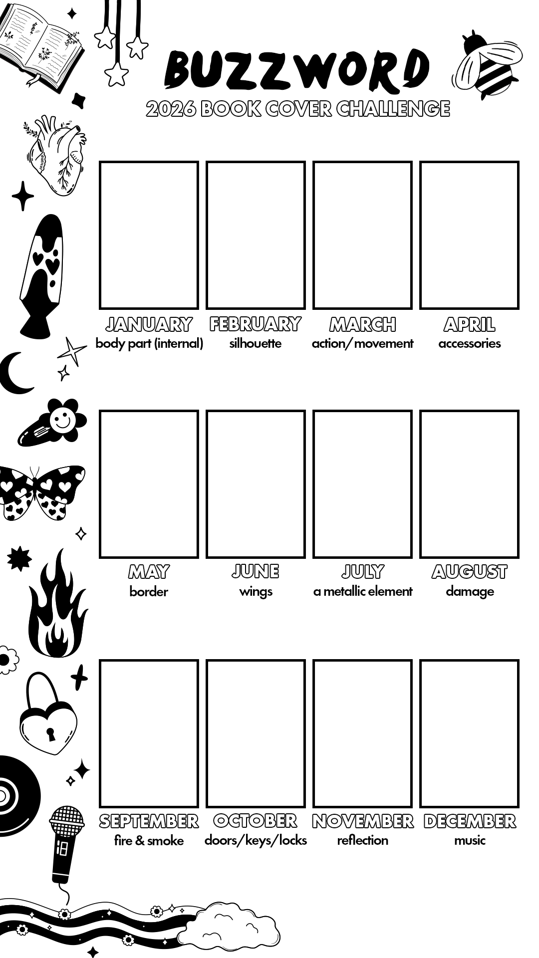 Buzzword Cover Prompts - Black &amp; White - Cover Inserts