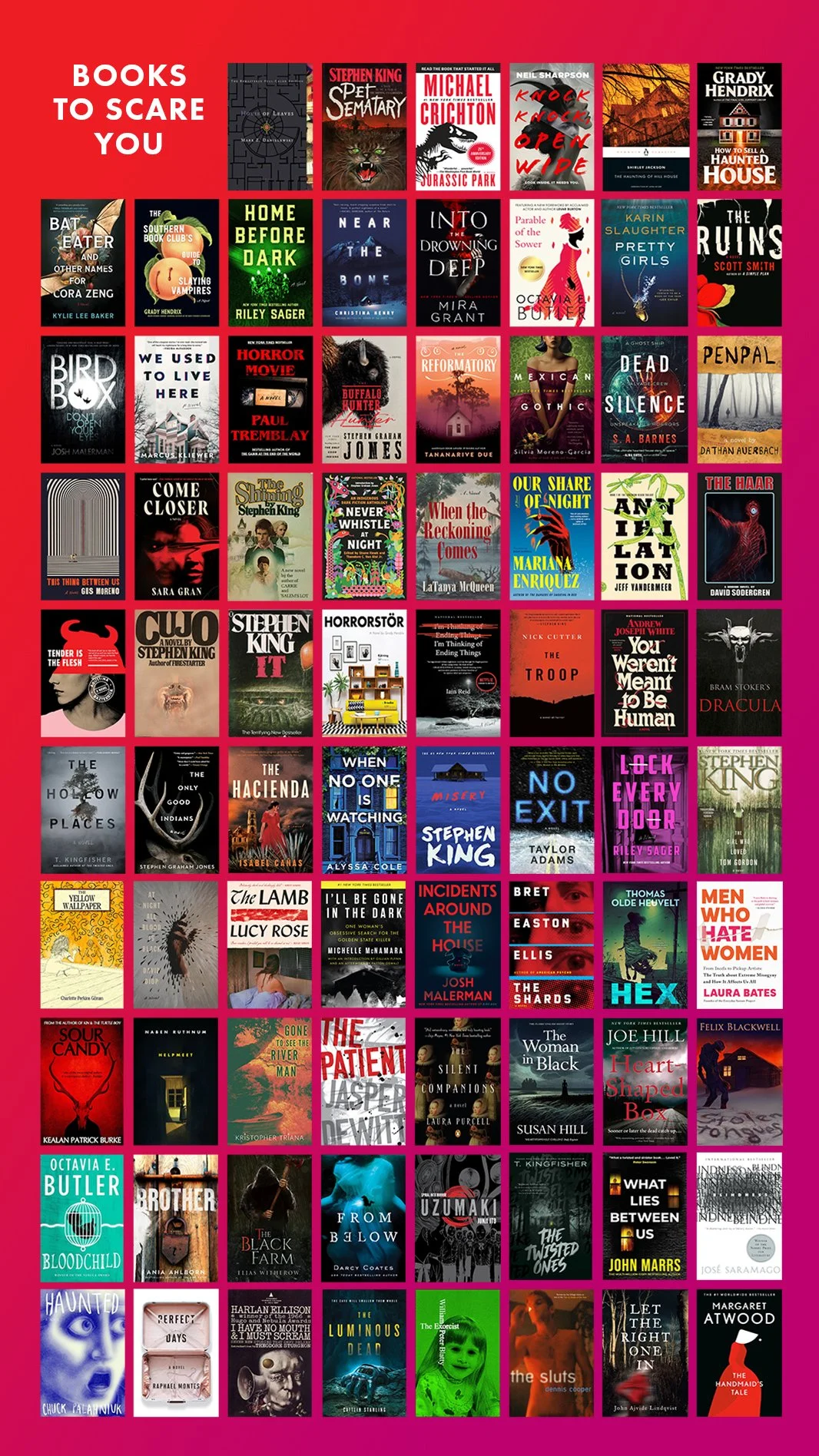 78 of the scariest books, book covers for horror thriller mystery to frighten