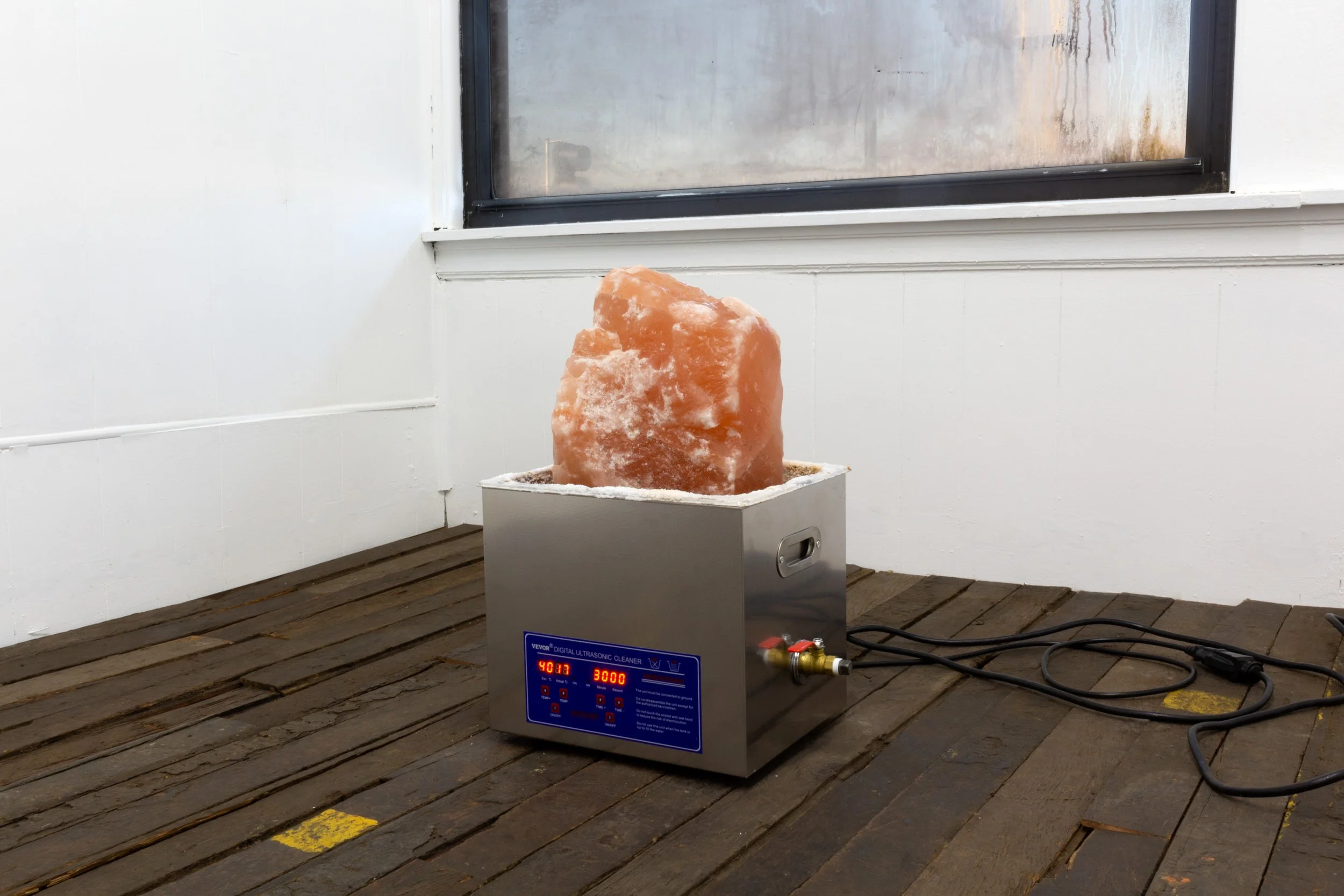  Graham Wiebe  Study for a Water Burial , 2022 Ultrasonic cleaner, water, salt rock, extension cord 12.5 x 10.5 x 20 in 