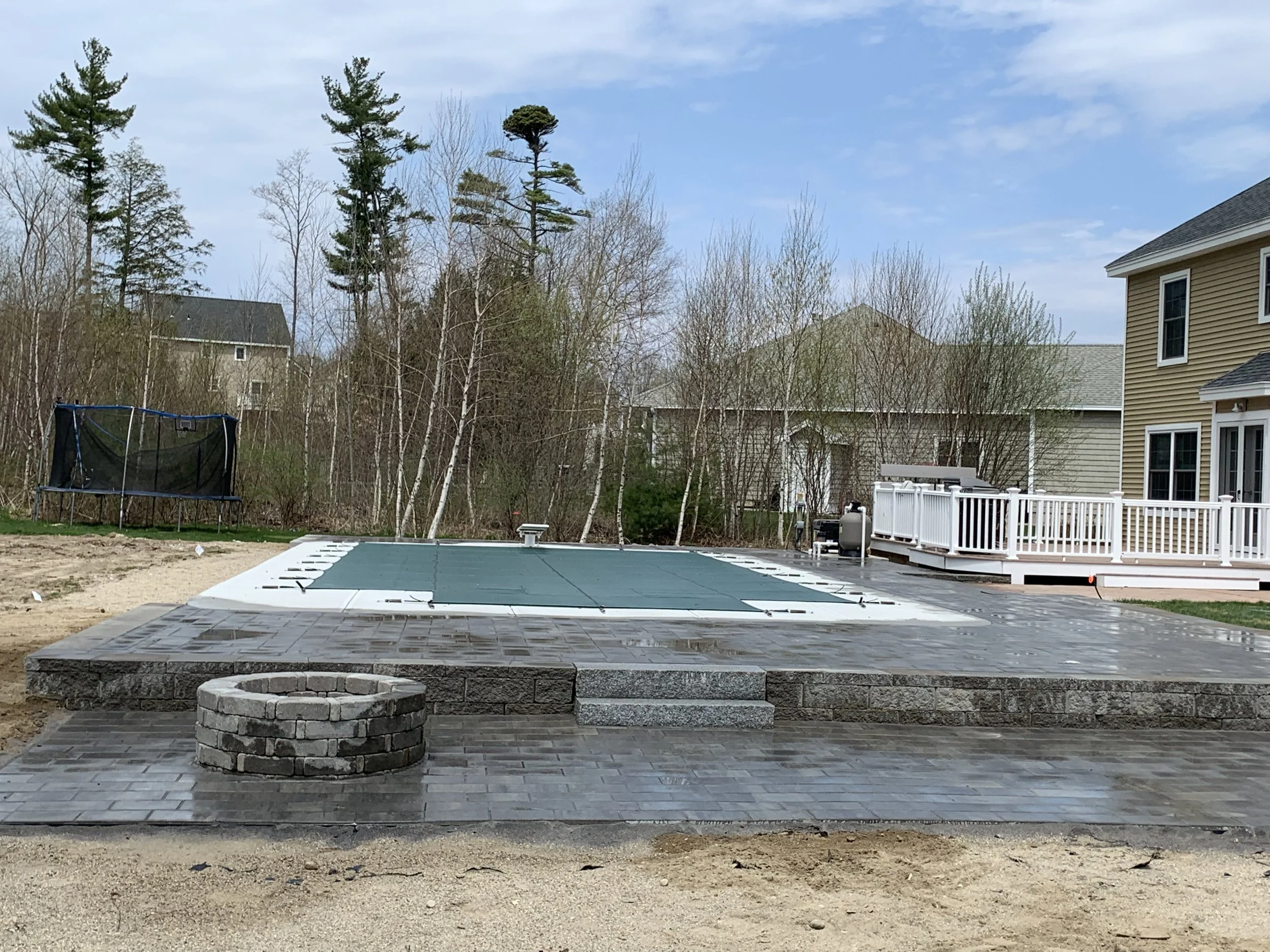 patio for pool with fire place