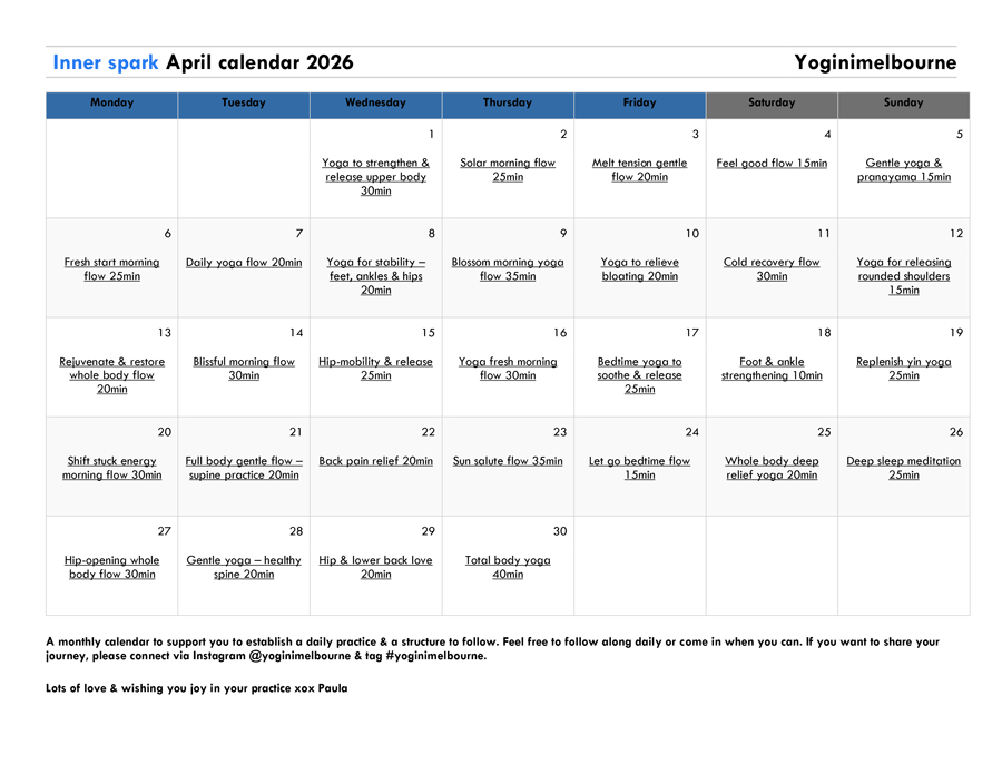 Inner spark April calendar 2026
