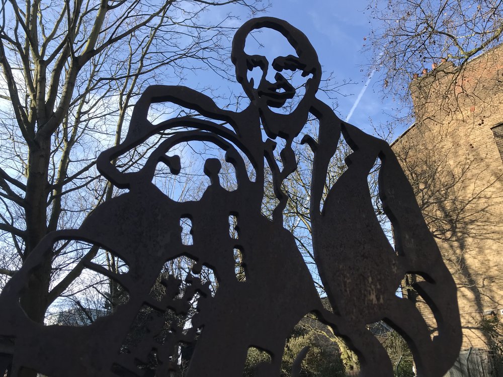 Michael Bond and Paddington statue