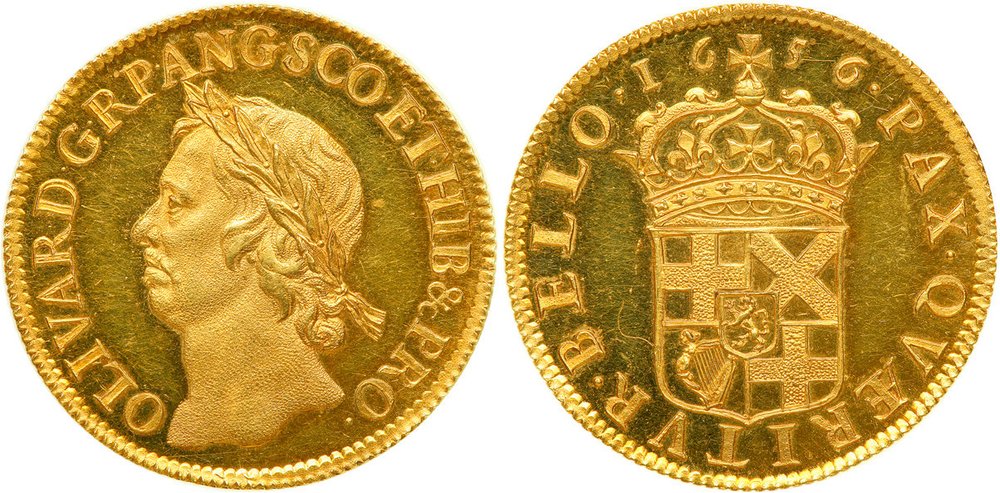 coin feat. Oliver Cronwell, c. 1656