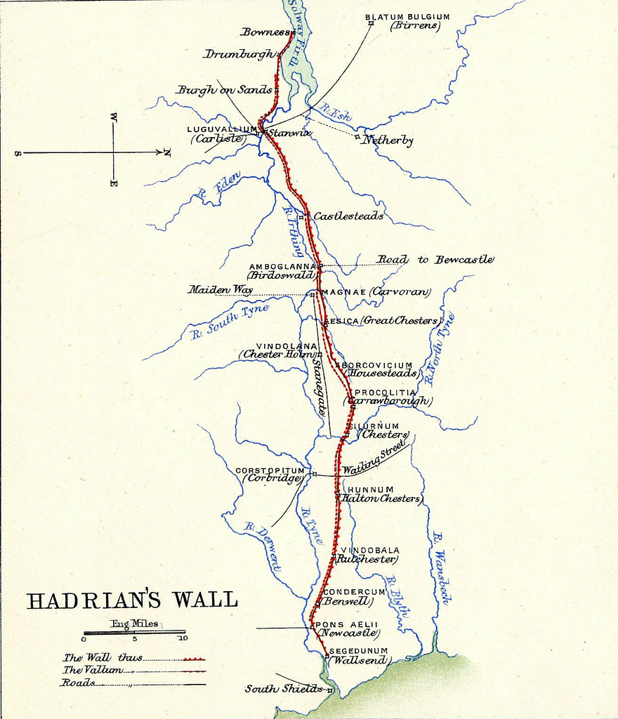 Map of Hadrian's Wall looking west, c. 1902