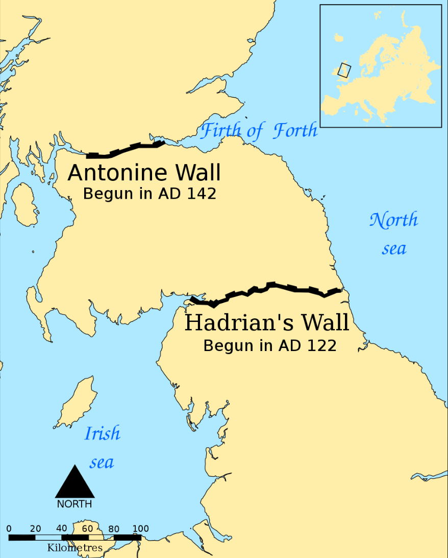 Map of Hadrian's Wall and Antonine Wall