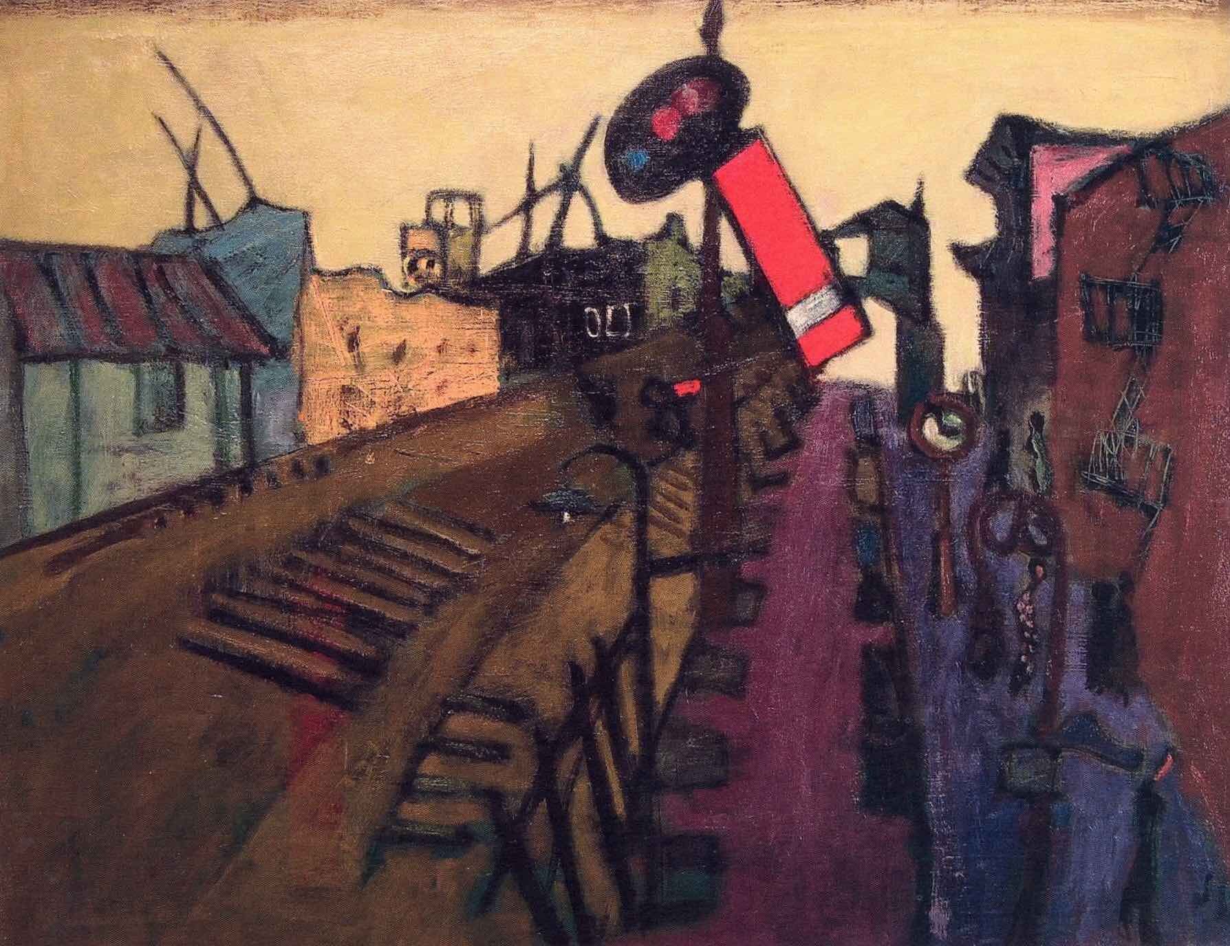 Red Semaphore (23rd Street Station looking toward 14th Street), oil on canvas, 28 x 36, 1937