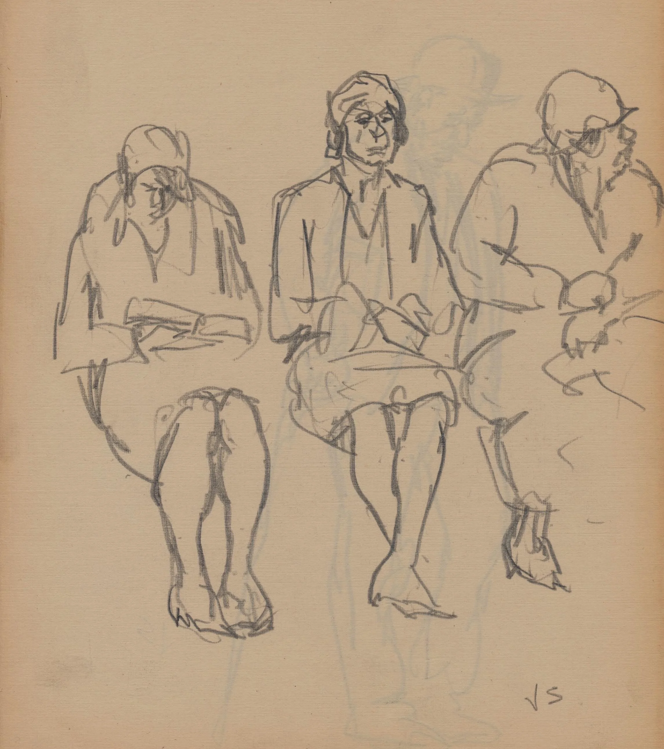 Three seated ladies, pencil on paper, 250 x 197mm, c1930. (Ref: JS5002)
