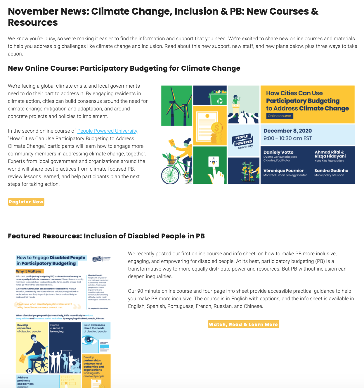 November News: New Courses &amp; Resources on Climate Change, Inclusion &amp; PB