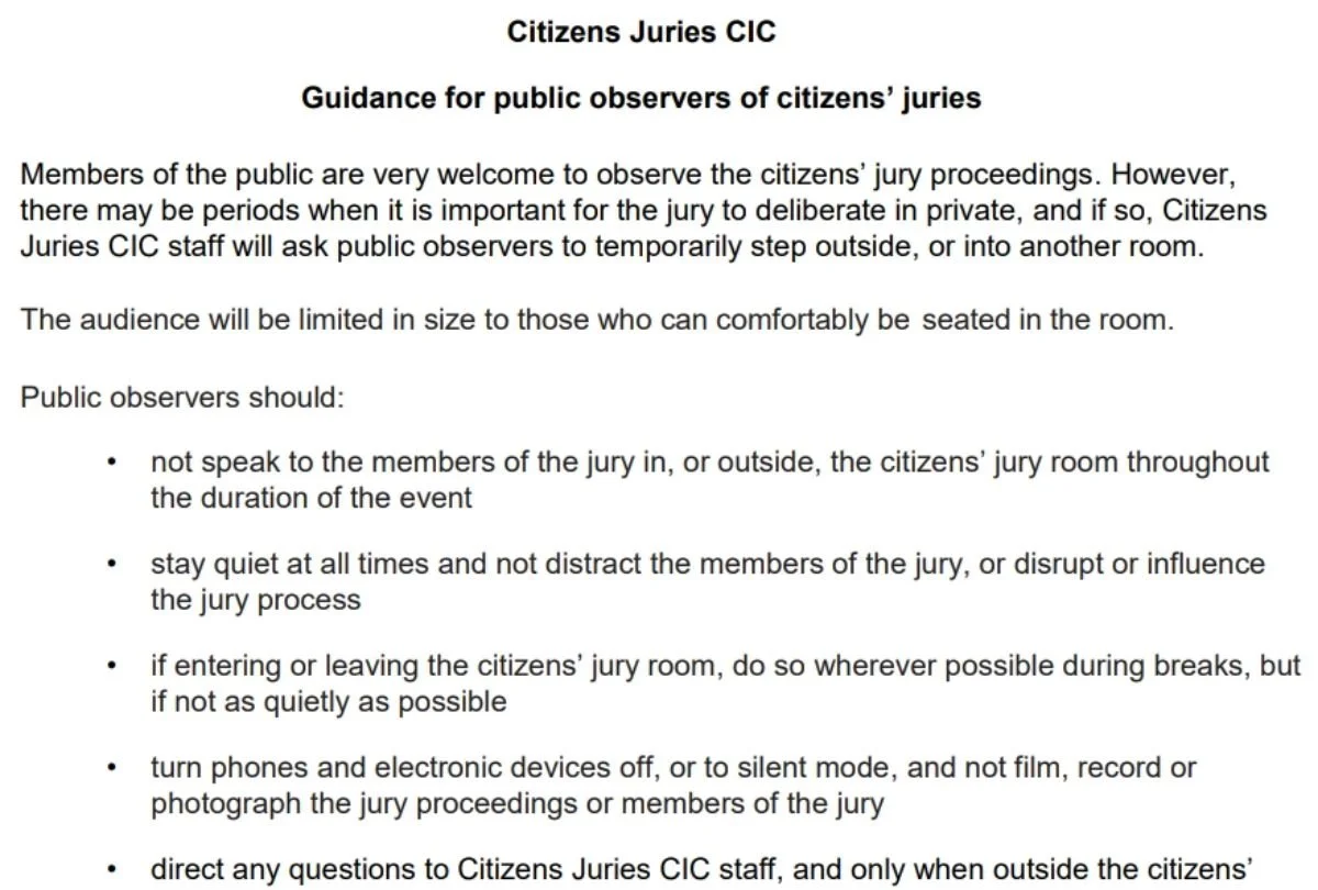 Citizens Juries: policy on observers
