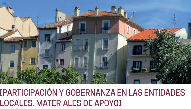 An image of a row of houses, under which it reads: Participacion y gobernanza en las entidades locales. Materiales de apoyo.'