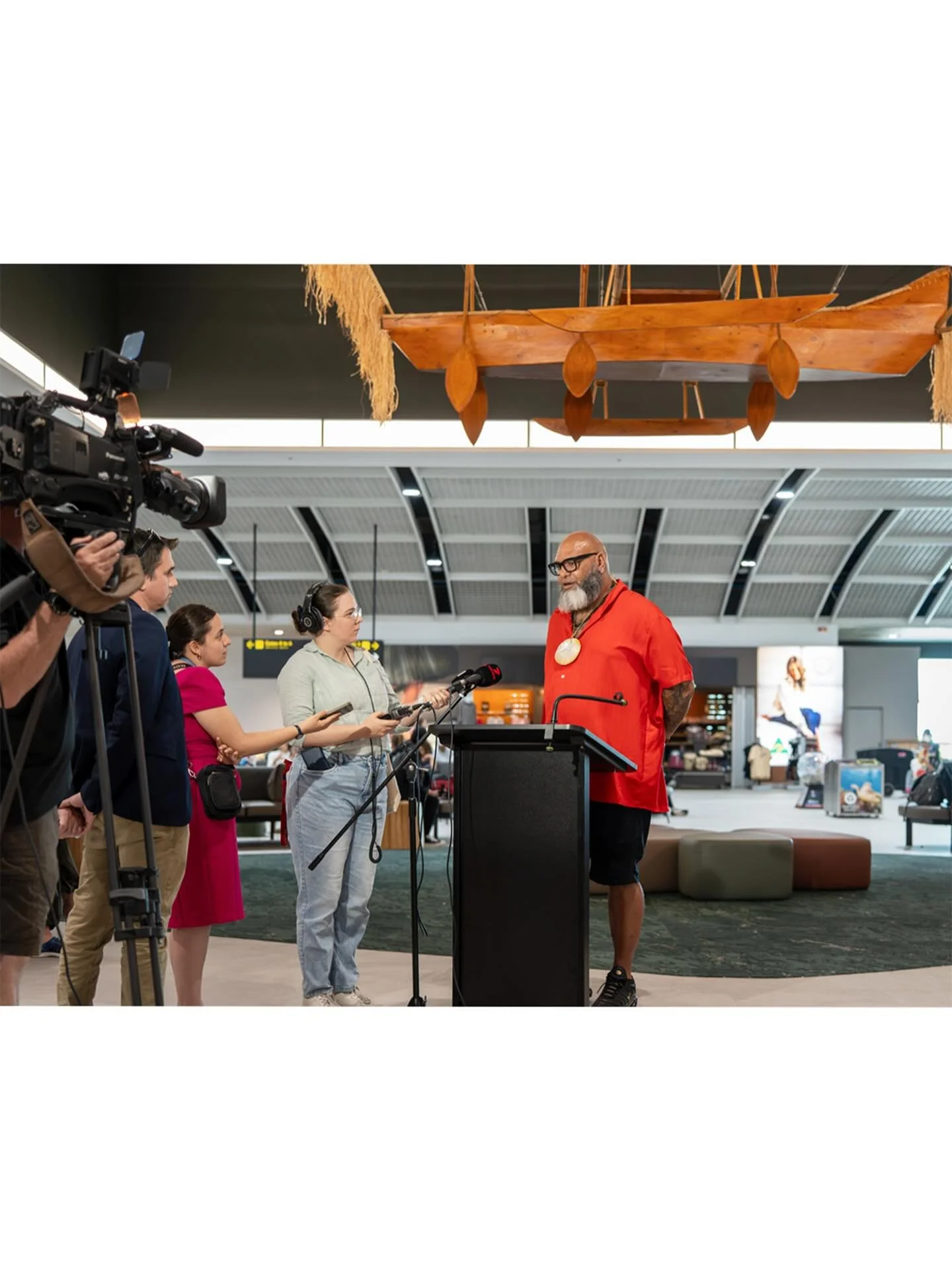 A special morning at Cairns Airport for the unveiling of Nar, a traditional canoe by Torres Strait artist @toby_cedar_art , now suspended above the departures hall.

We worked closely with Toby and the team to determine how the canoe should be displa