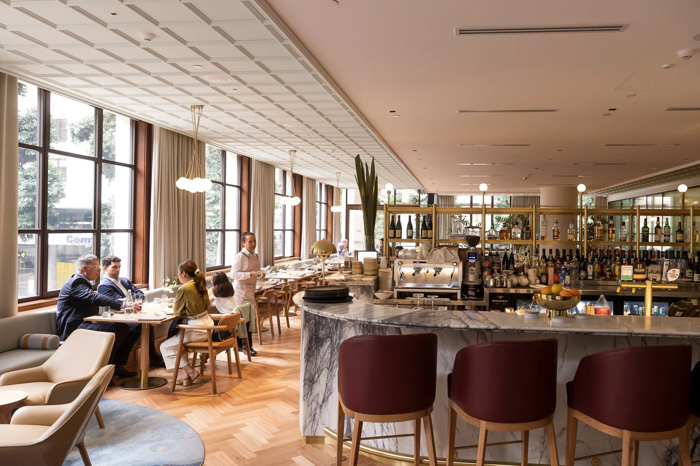 Hospitality interior featuring considered spatial planning, custom furnishings and welcoming guest areas.