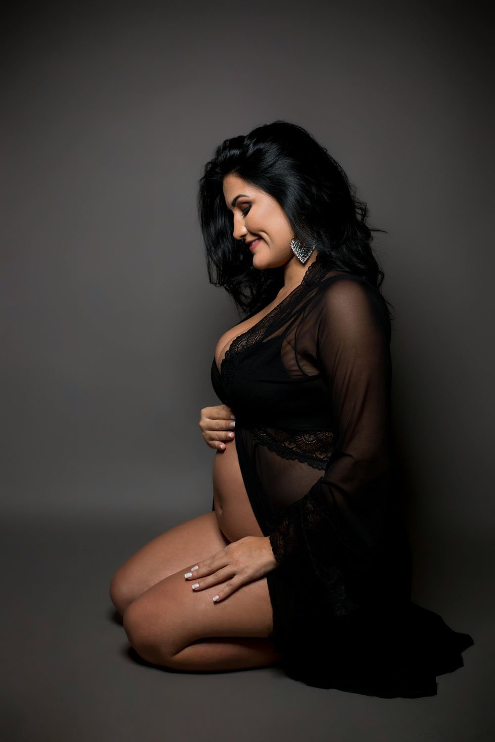 Boudoir style maternity photo in portland studio