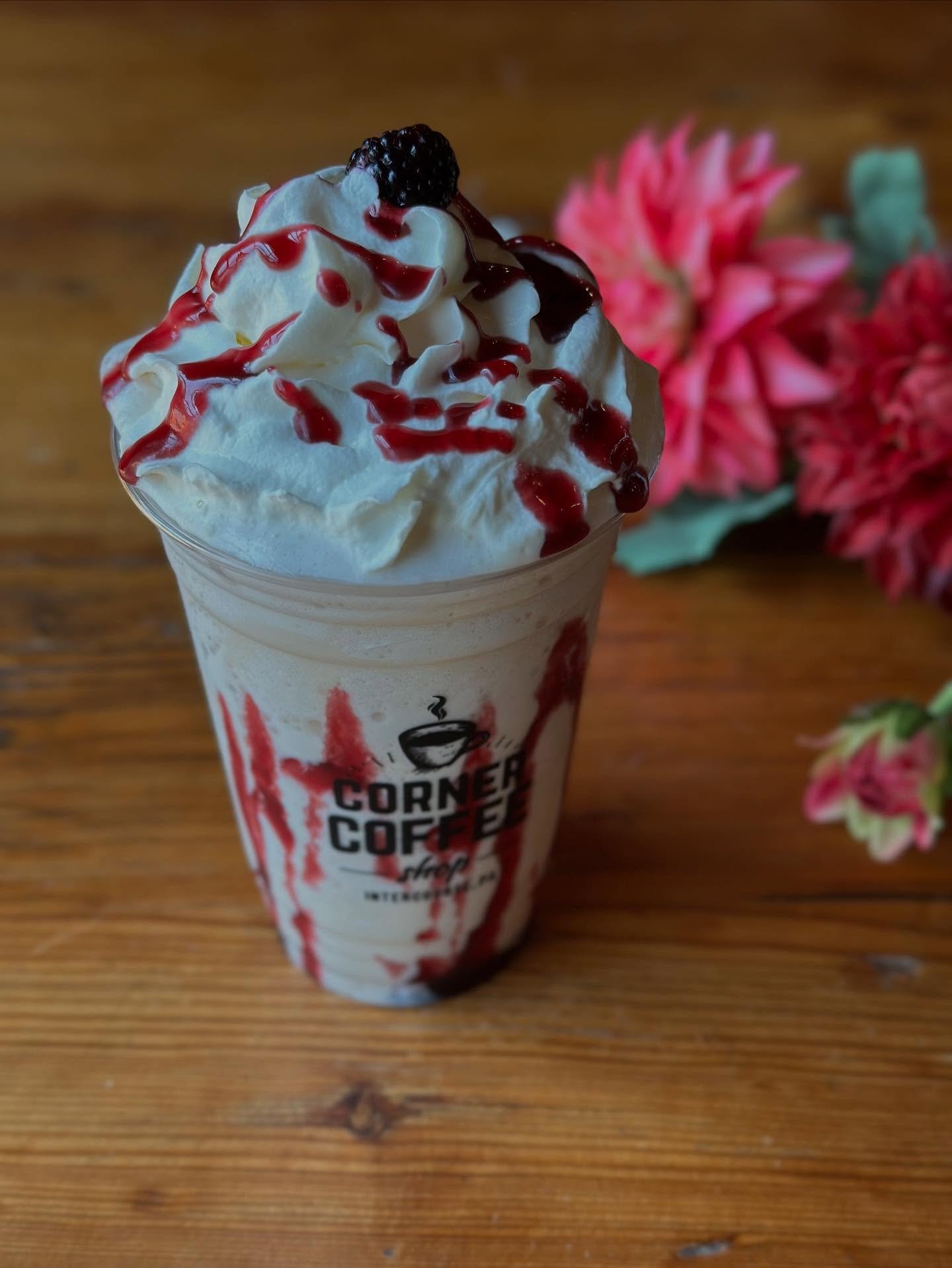 Raspberry Frozen Chai 🩷 This creamy frozen drink includes our signature chai & raspberry syrup topped with fresh whipped cream and a raspberry drizzle.
We are open 8am-6pm.
#cornercoffeeshop #raspberrychai #frozenchai #intercoursepa