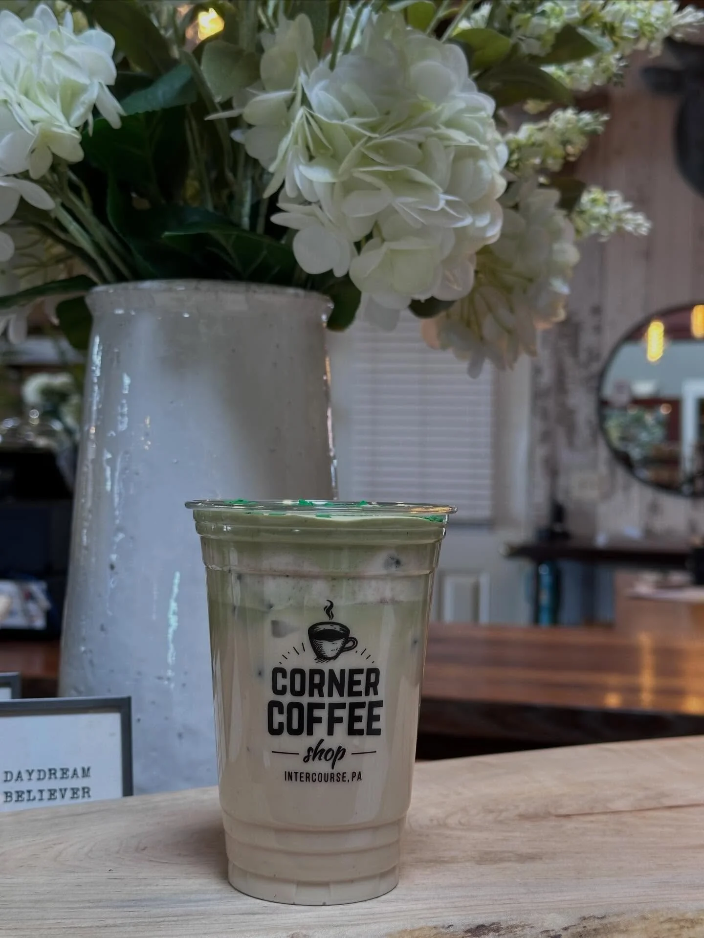 Chai or Matcha? Have the best of BOTH with our Shamrock Chai. Iced white chocolate chai latte topped with a vanilla matcha cold foam &amp; shamrock sprinkles.

We are open 8am-6pm today.

#chai #matcha #coldfoam #marchdrinks #intercoursepa