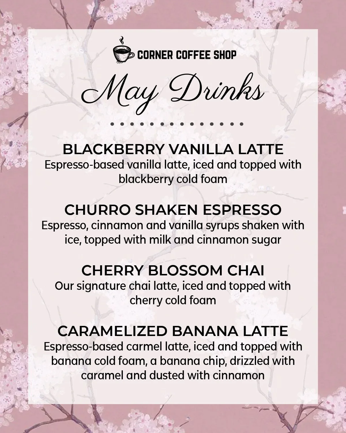 May featured drinks have arrived! This month is full of fresh, seasonal flavors that we know you&rsquo;ll love.

Join us for LIVE MUSIC tonight with Art &amp; David Miron from 6-8pm.

We are open 8am-8pm today &amp; tomorrow.

#shakenespresso #blackb