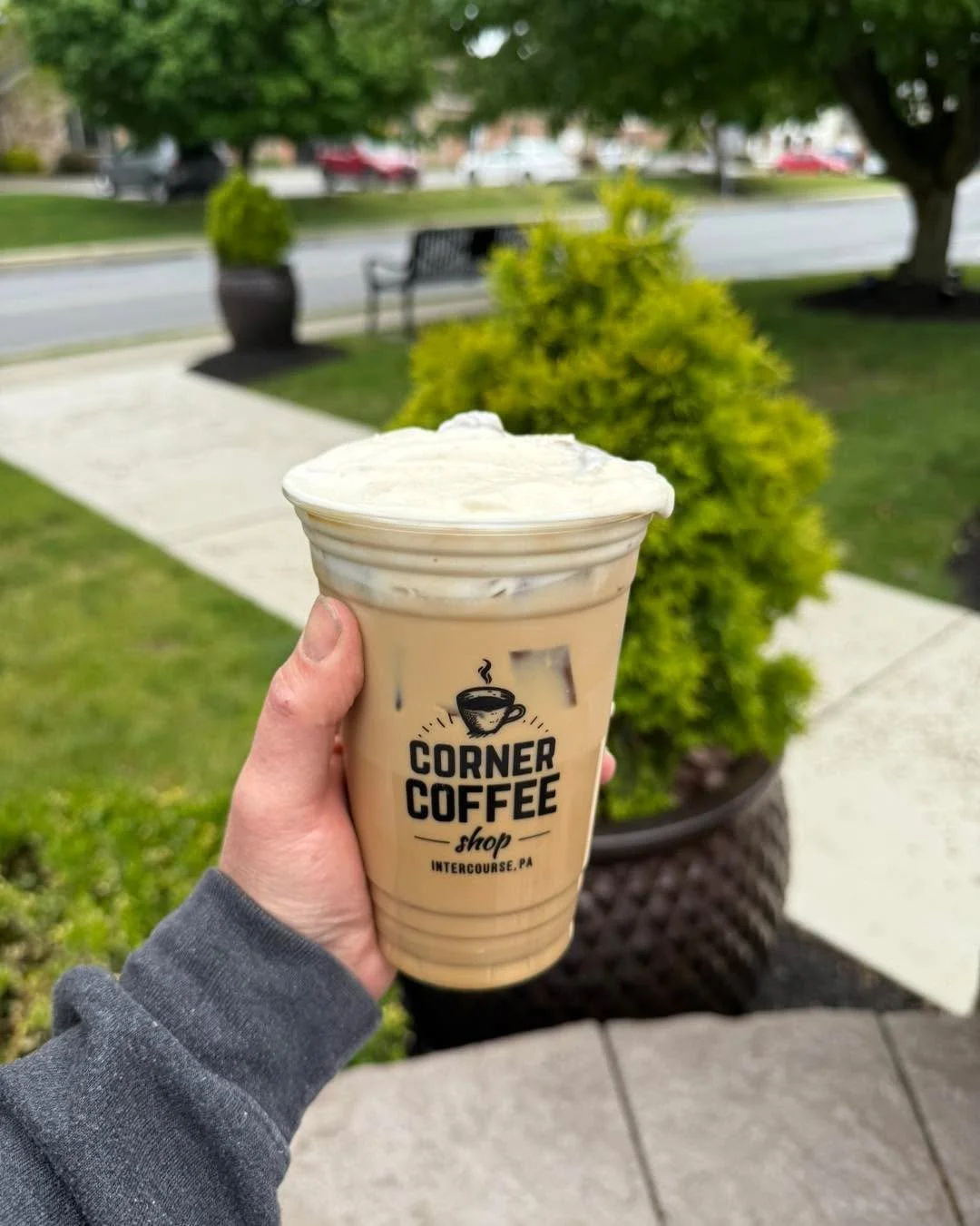 Savor the weekend with our featured Golden Sunset Latte: real maple syrup latte topped with salted honey cold foam. 

We have LIVE MUSIC with Art &amp; David Miron tonight in our courtyard from 6-8pm.

We are open 8am-8pm today.

#goldensunsetlatte #