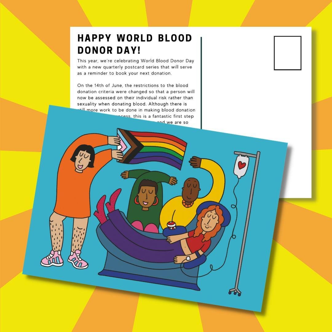 JOIN THE POSTCARD REVOLUTION! 

At Give Blood 4 Good, we&rsquo;re celebrating World Blood Donor Day with a new postcard series that will serve as a reminder to book your next donation. Over the next year, we&rsquo;ll be sending out different themed p
