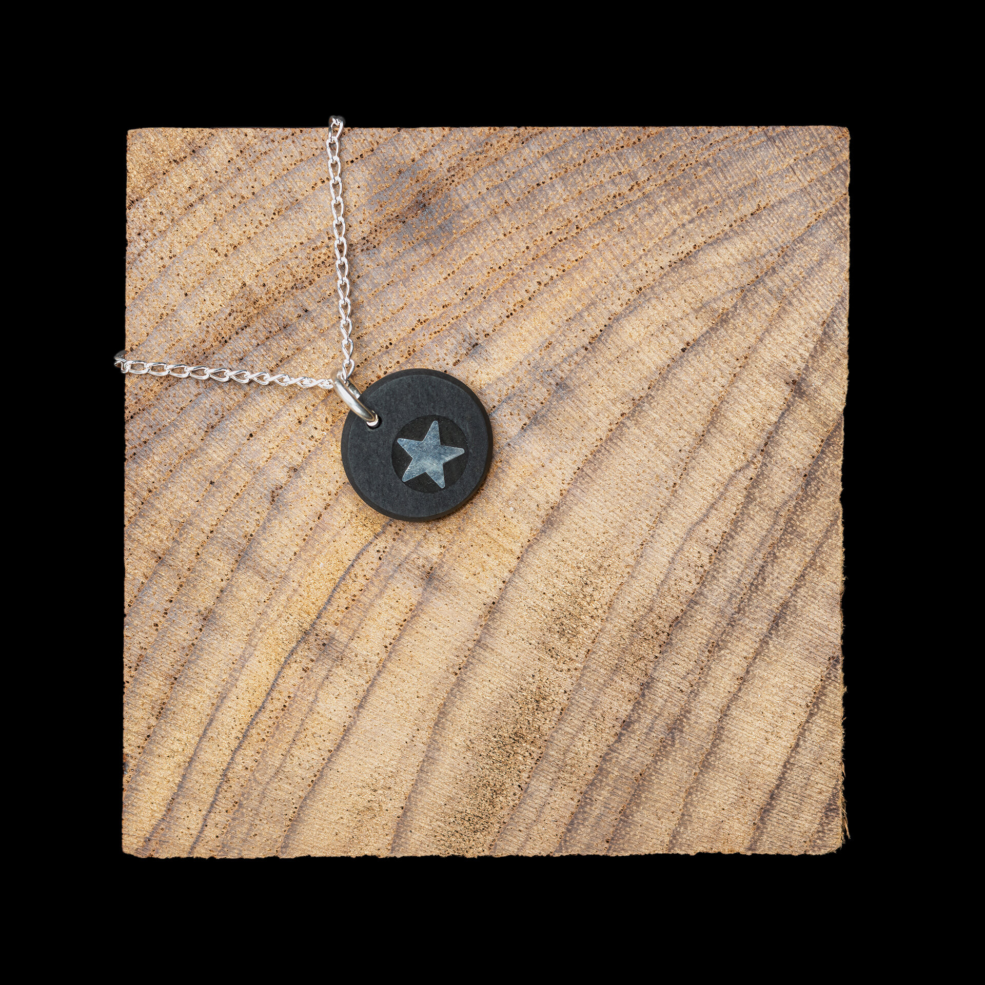 Small Star Pendant Disc Shaped by Slate and Silver