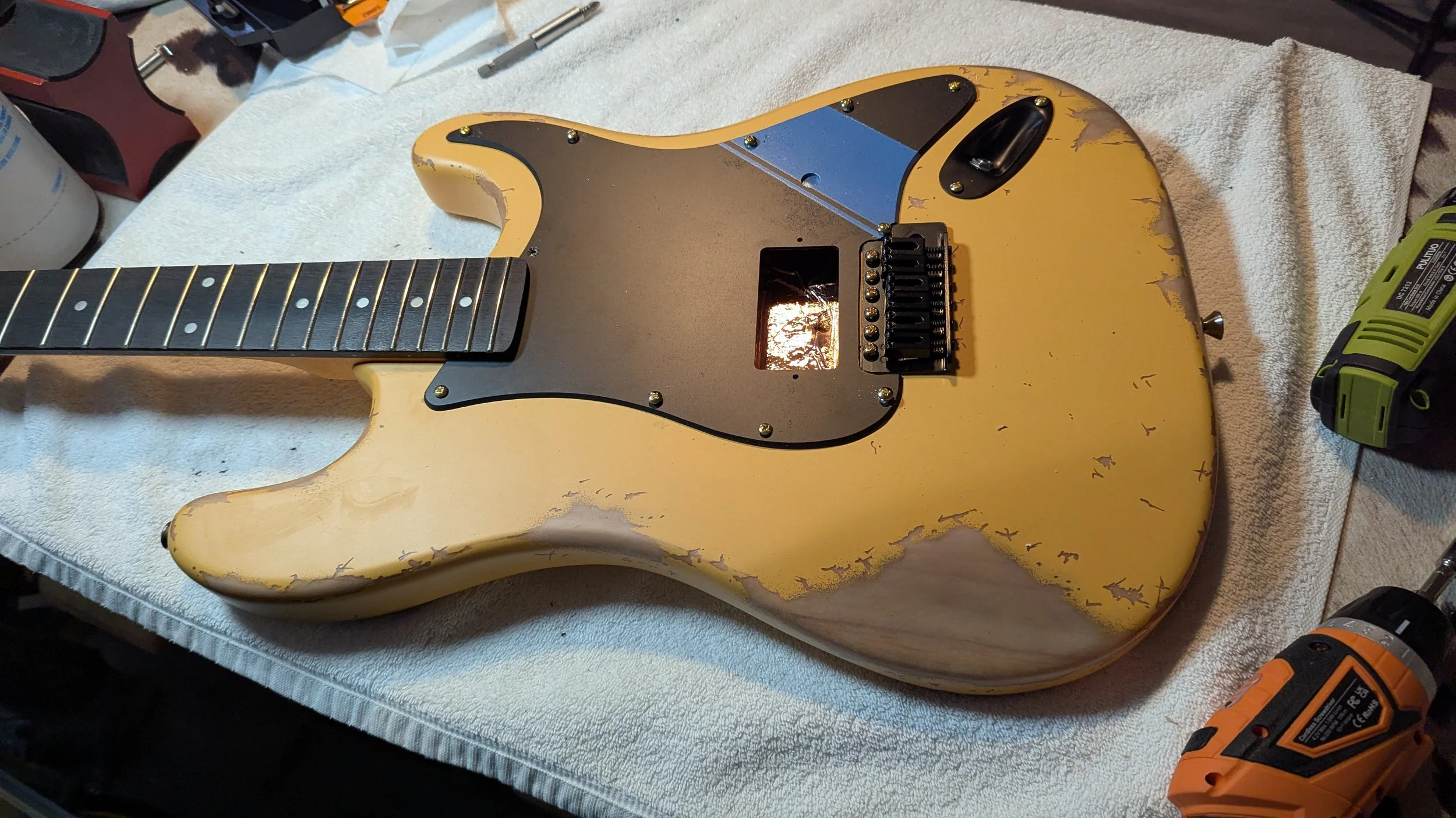 Chaos Guitars Sanford and son parts strat - Custom built to appear to be a "Junk" parts guitar but actually a massive sounding chug machine