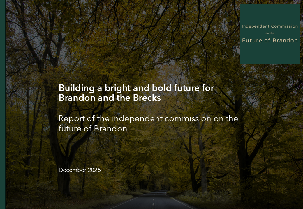 Front cover of Brandon Commission report which includes image of Thetford Forest