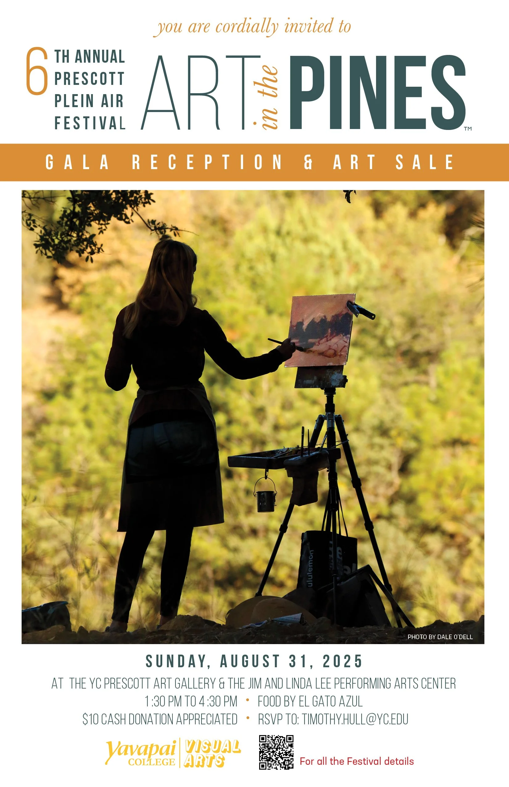 Flyer for the 6th Annual Art in the Pines festival featuring a silhouette of an artist painting outdoors with trees in the background.