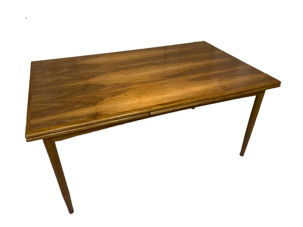 George Konizer "Mid-Century Teak Dining Table, Pullout Extensions"