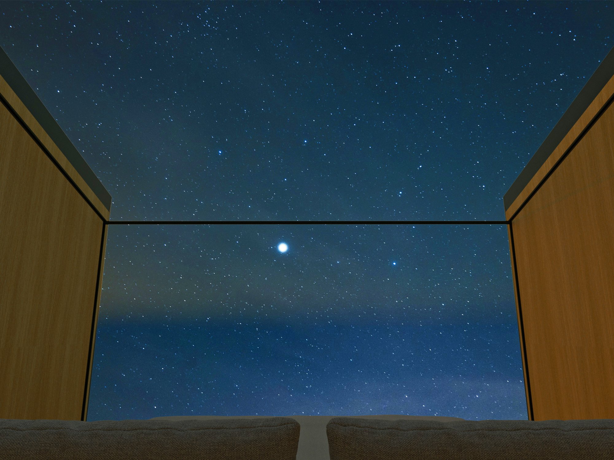 Nighttime aurora scene at the Tower Cabins