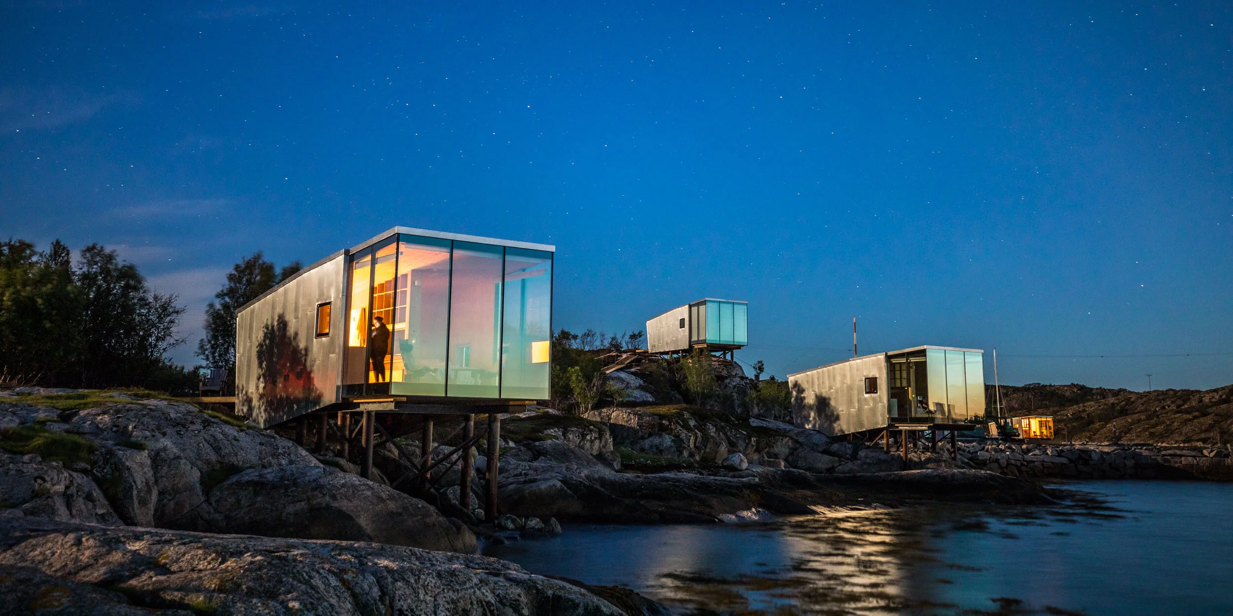 Sea Cabins under a starry sky