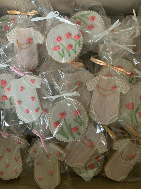 Double Pink Onsie and Flower Baby Girl Shower Cookies