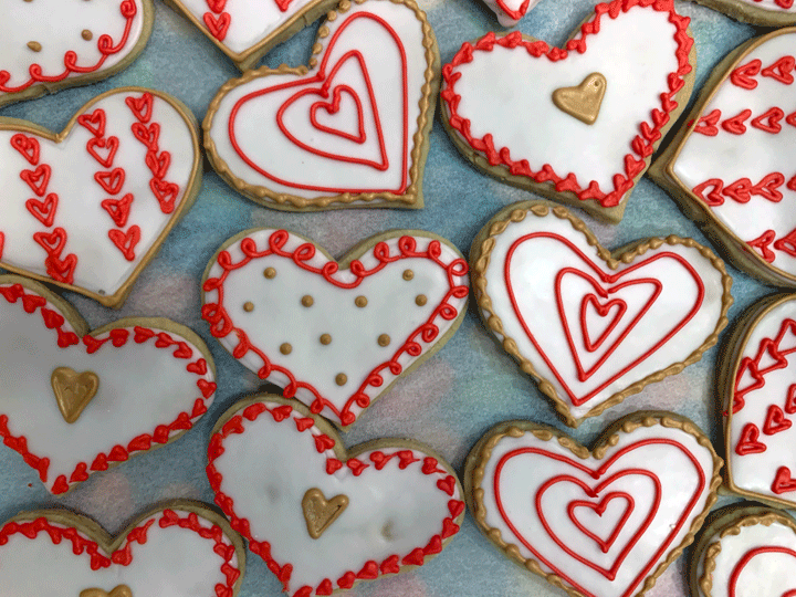 Red White and Gold Valentines Cookies