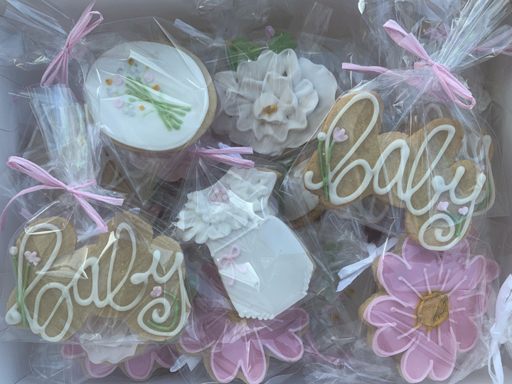 Flowers and Onsie Girl Baby Shower Cookies