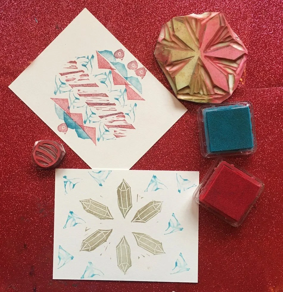 Hand-Carved Stamps for Winter Cards