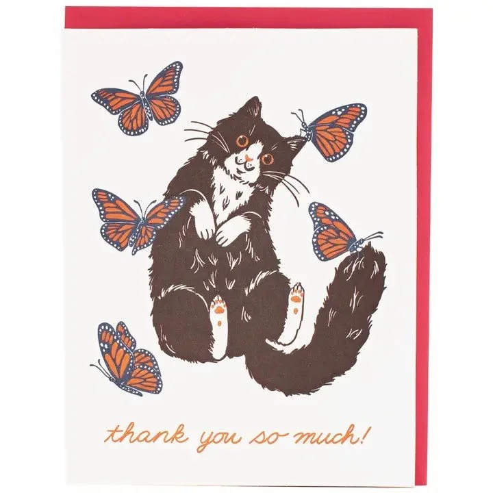 Cat & Butterflies Thank You Card by Smudge Ink