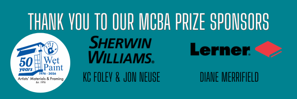 Blue image thanking sponsors of the MCBA Prize. Wet Paint, Sherwin Williams, and Lerner Publishing.