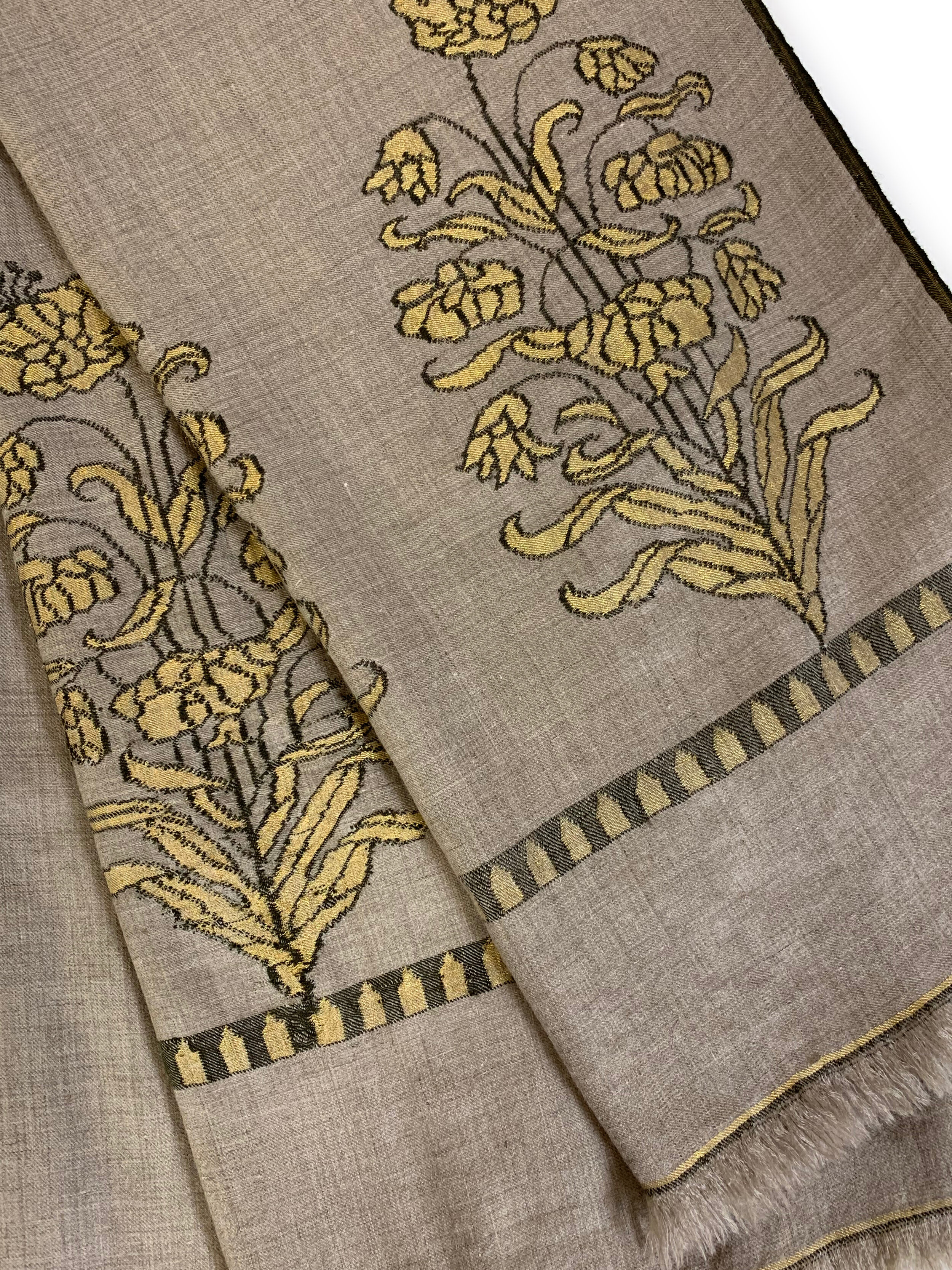 Kani Carnation Metallic Palla Natural Gold Khaki Shawl 115x230 cms - 7.jpeg