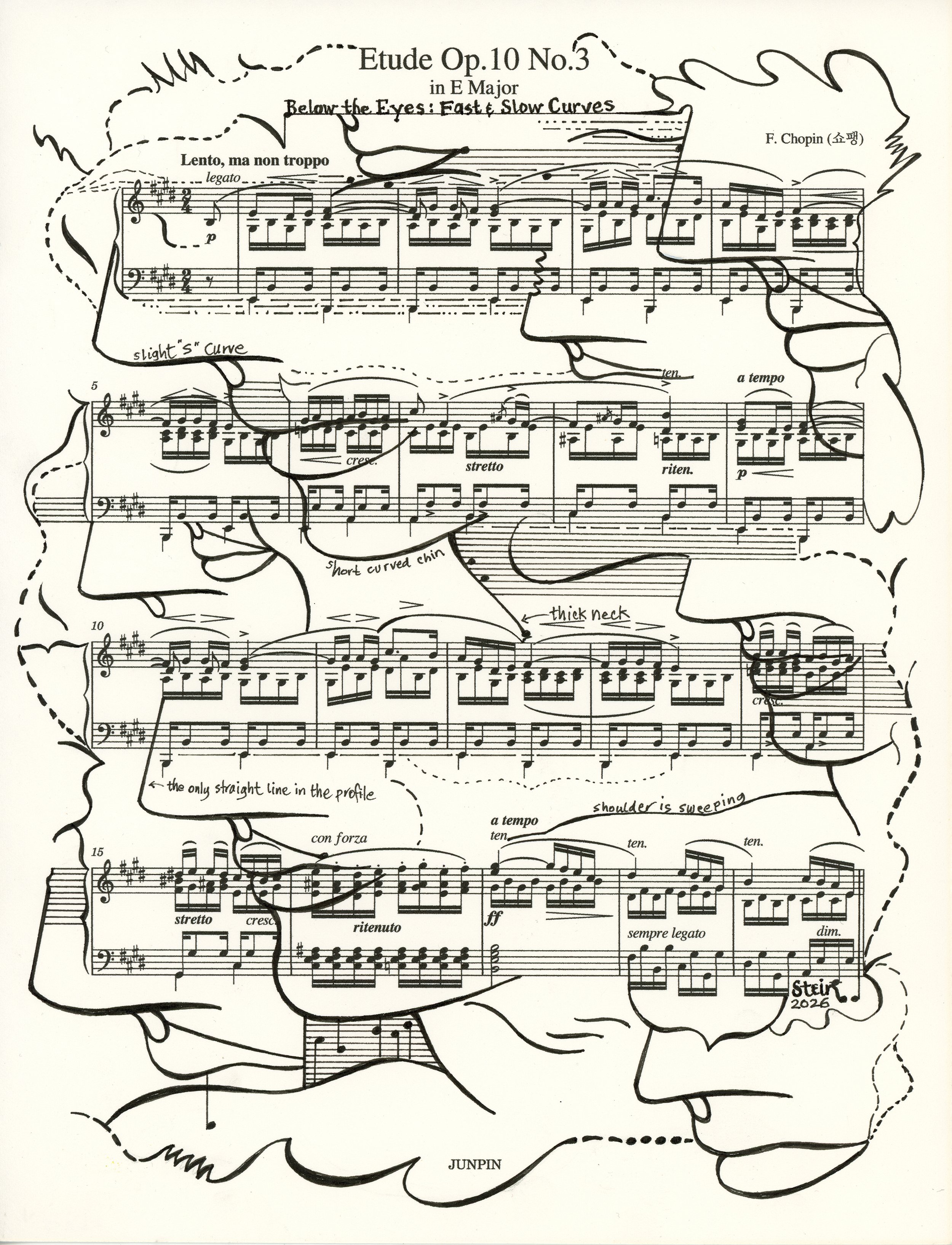   Etude Op.10 No.3 418.045  2026; 11” x 8.5”; Ink on Paper 