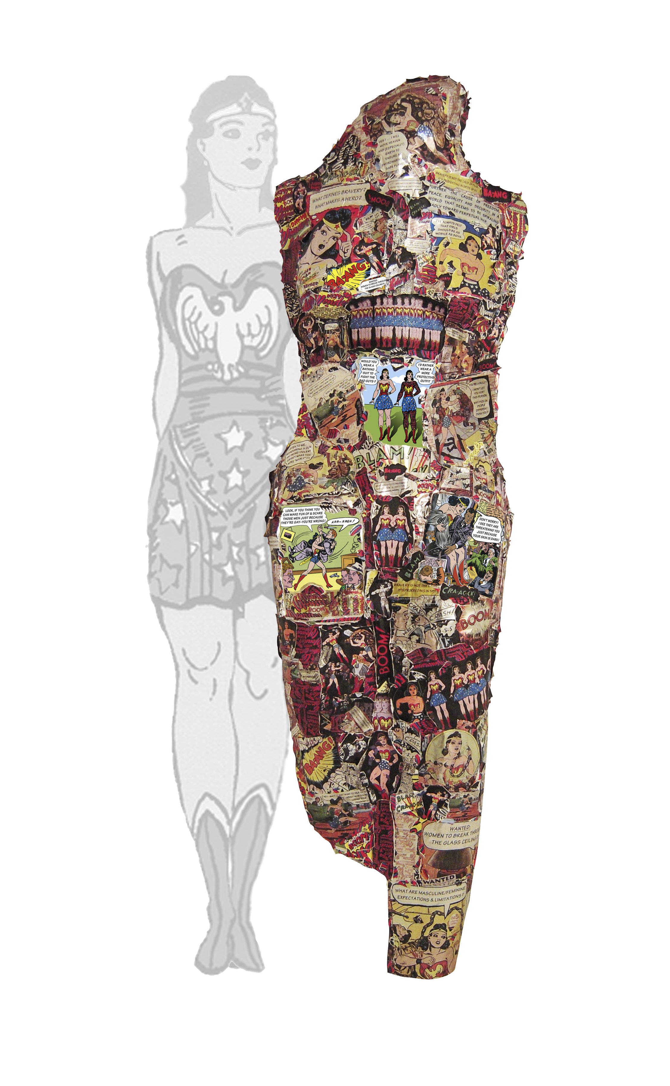   Justice For All 698 
 2010; 79” x 24” x 9”
 collage, archival inks, paper, wood
 