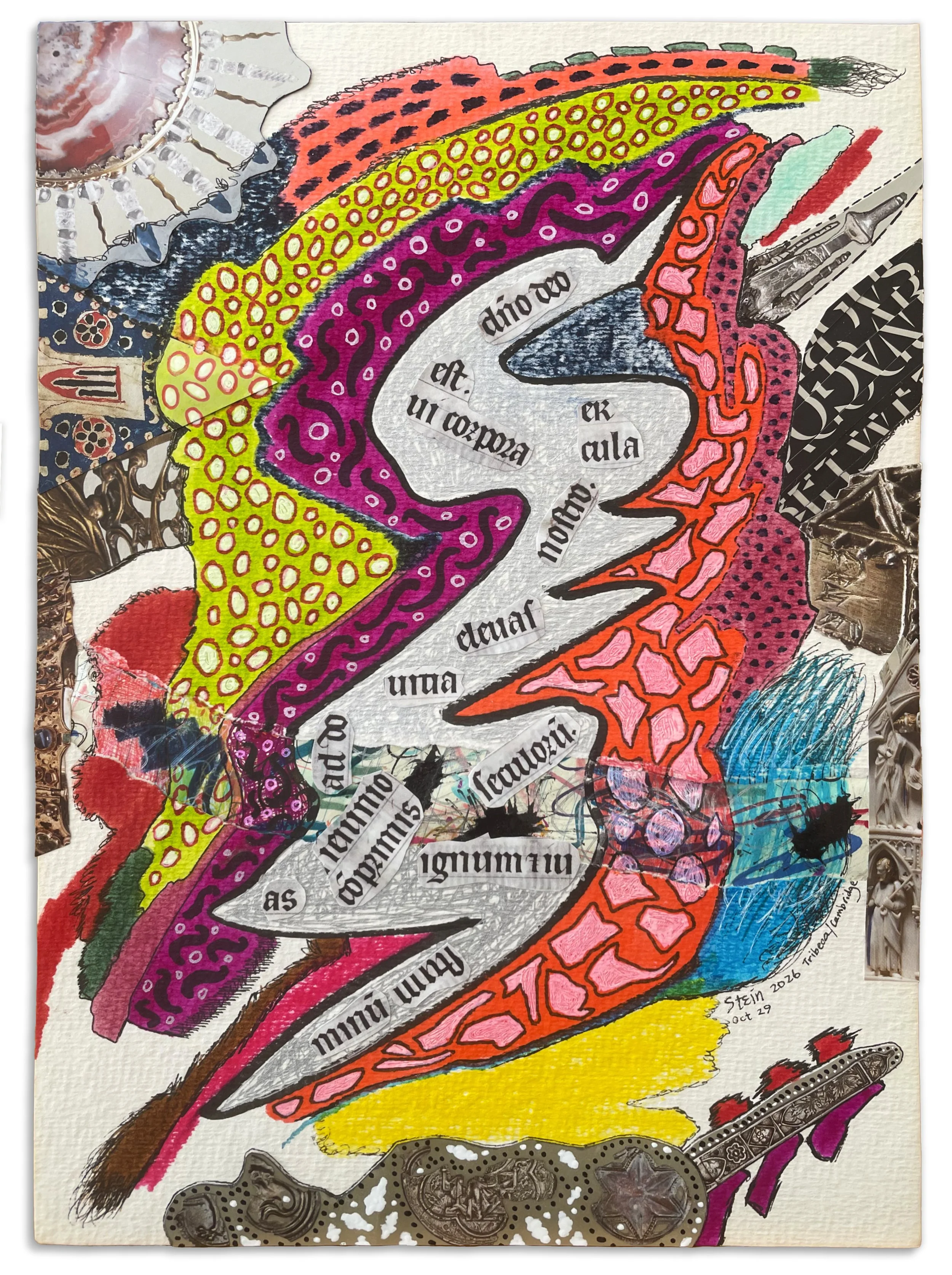  Patterned Color 1309 
 2026; 12.875” x 9”; ink, acrylic, gouache, and collage on paper
 