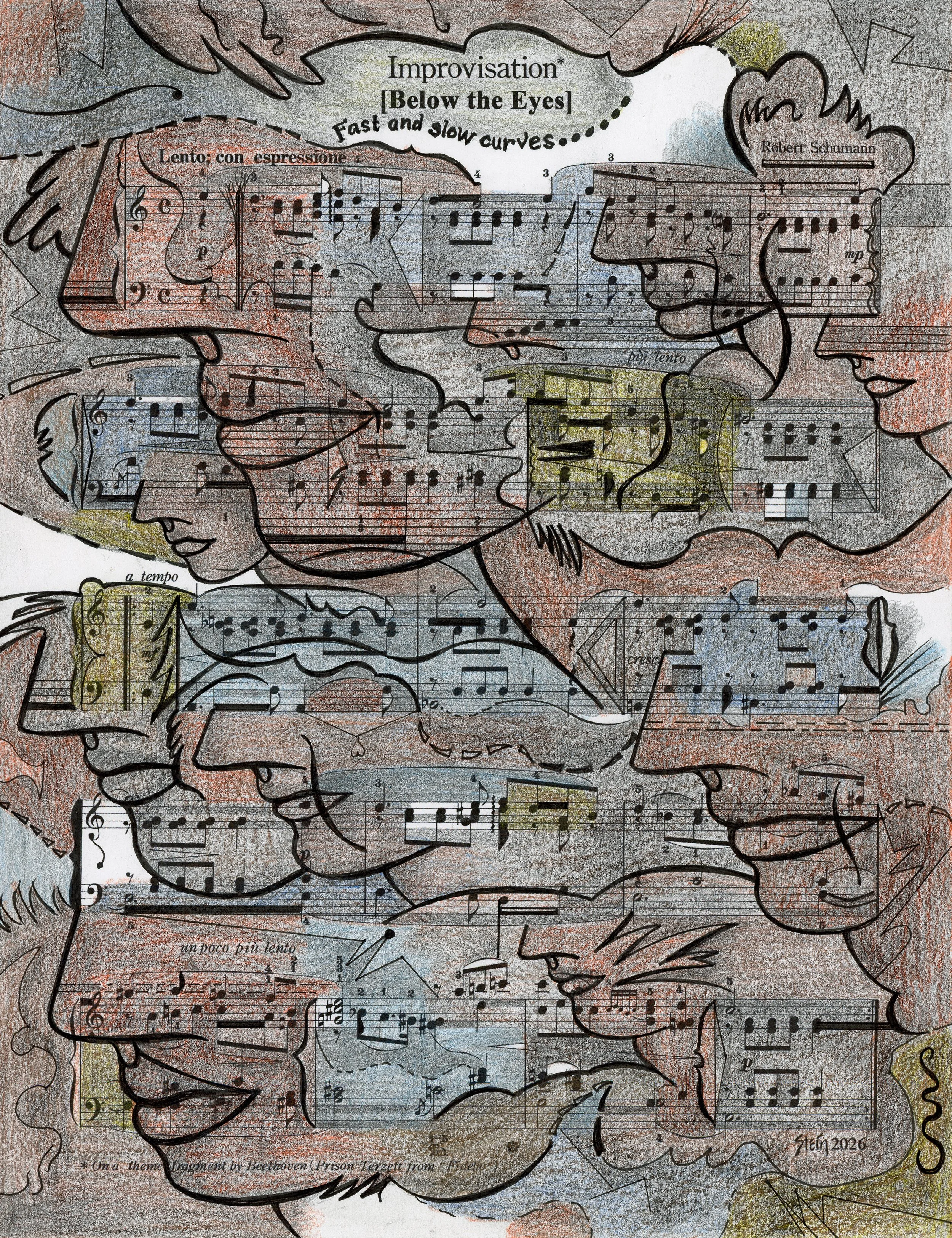   Improvisation 418.047  2026; 11” x 8.5”; Colored Pencil, Graphite, and Ink on Paper 