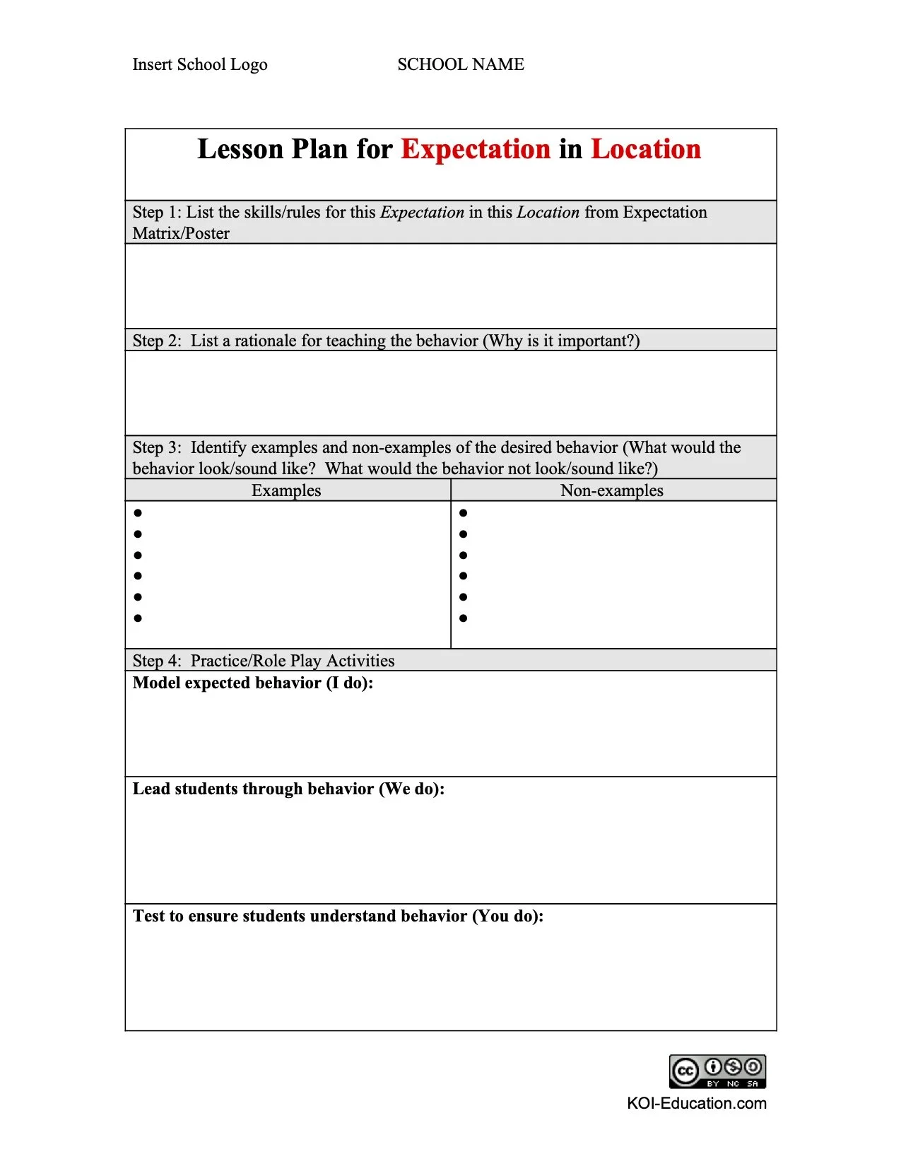 Lesson Plan Template for PBIS/MTSS — KOI Education