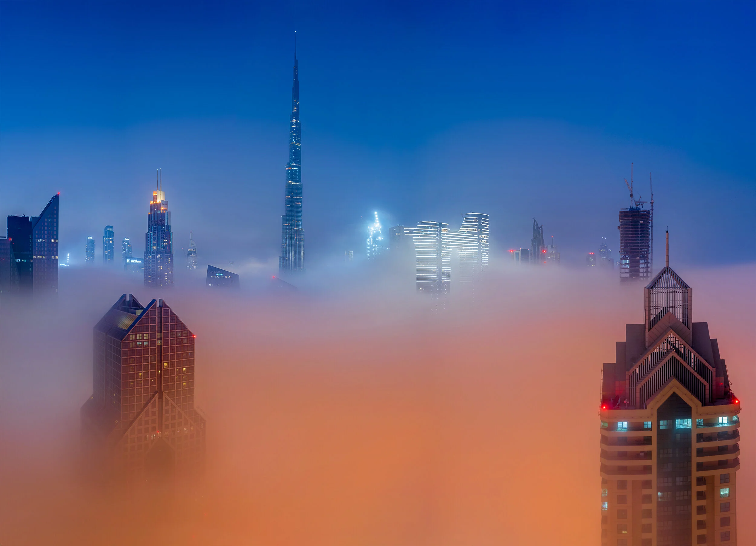 Magical Fog Rolling over the Downtown Dubai, Shot from Shangrila