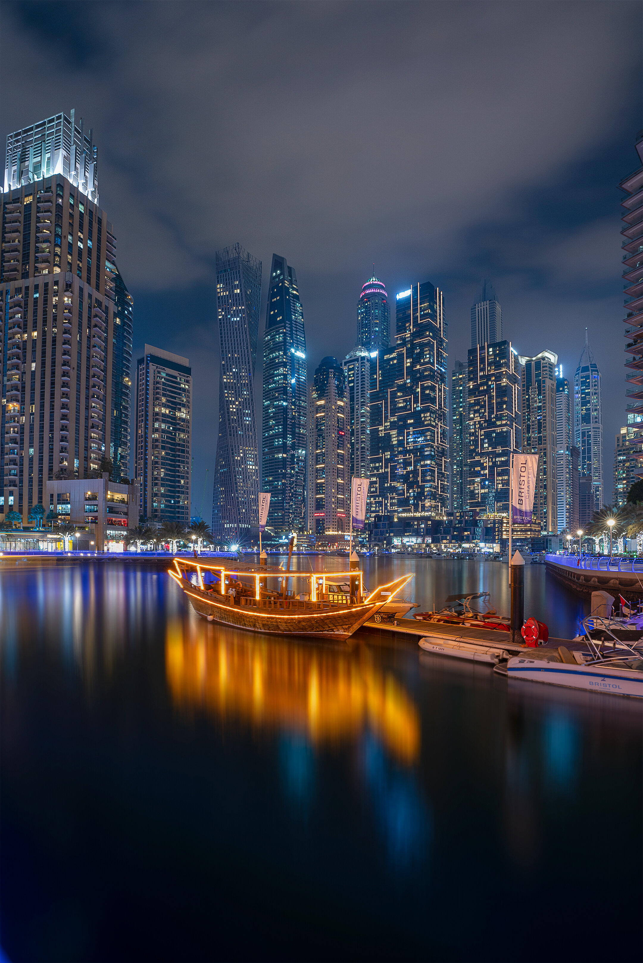 Night View of Marina Bay, Dubai, UAE