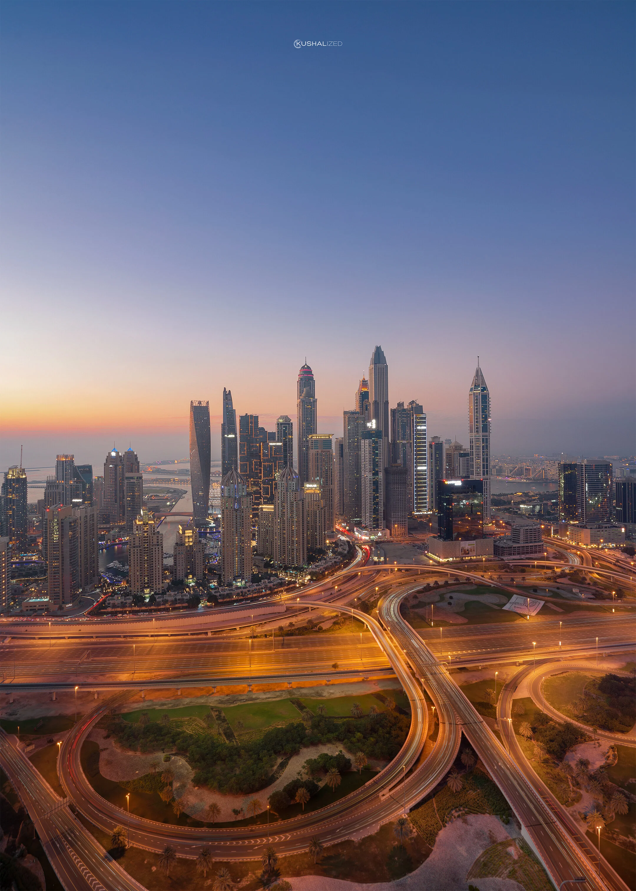 Sunset Time Blend of Dubai Marina, Shot from Paros Bar, TAJ JLT, Dubai, UAE