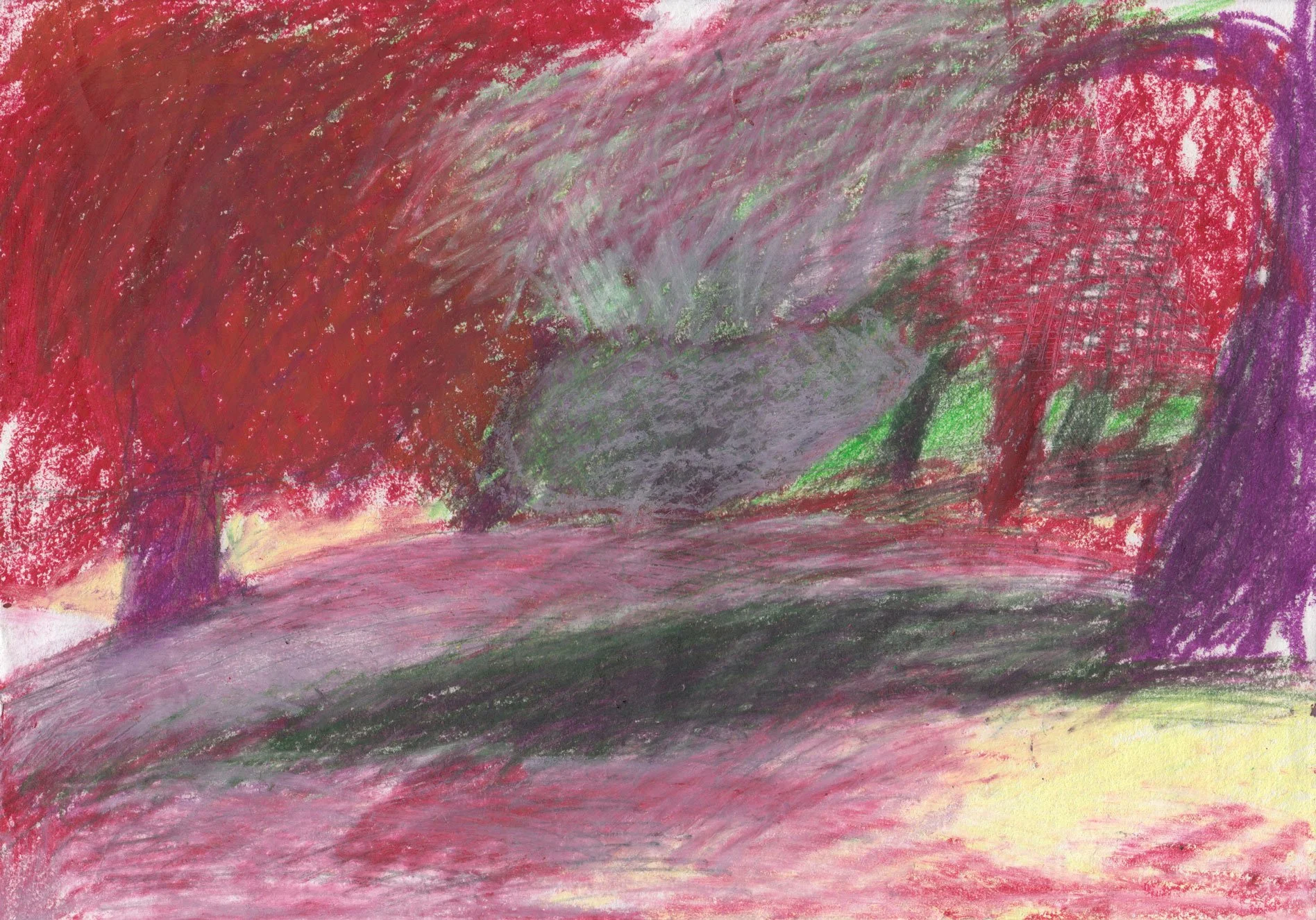  Hyde Park in autumn, 2025 Crayon on Japanese Washi 25.8x18cm  