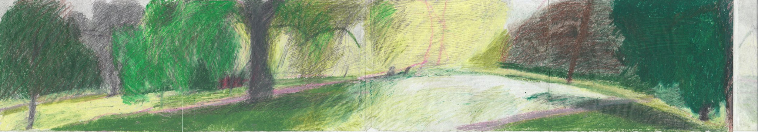  Hyde Park panorama Pastel on Japanese Washi  82x15cm  